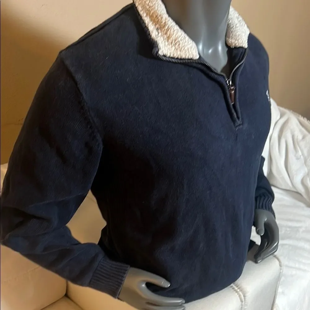 U.S. Polo Assn. Men’s Blue & White Quarter Zip Sweater Sherpa Neck Size XL